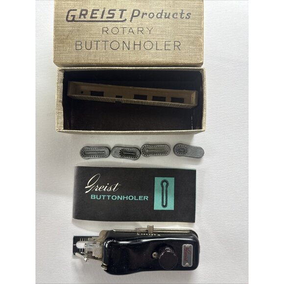 Greist Rotary Button Holder Vintage Boxed with Attachments Retro Sewing Machine - Picture 3 of 3